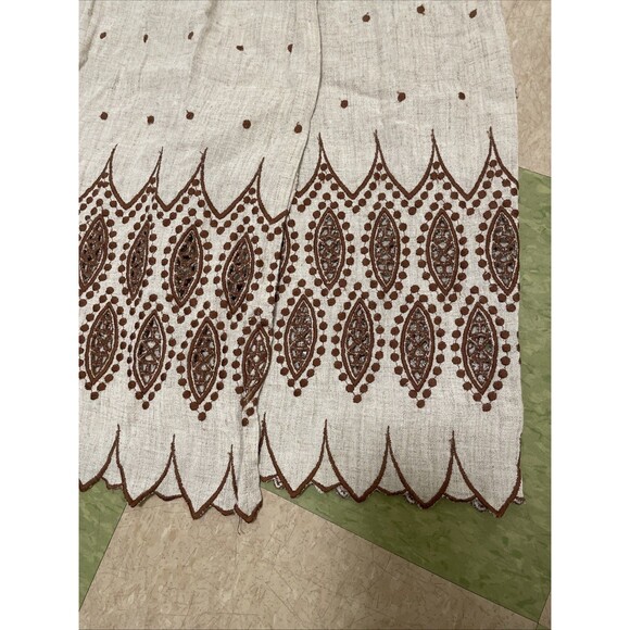 Womens Sleeveless Gauze Cotton Embroidered Midi Dress Brown Tan From India 46 S - Picture 2 of 6